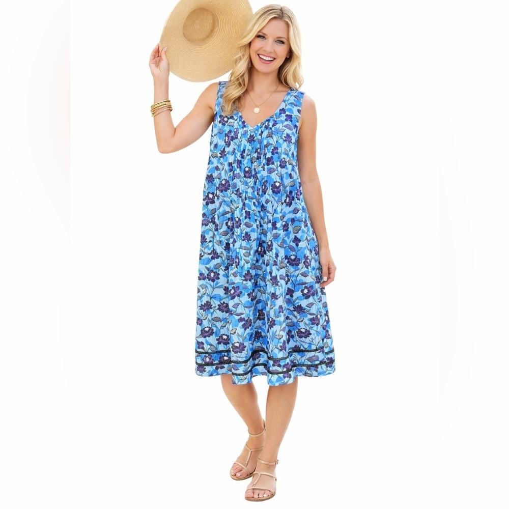 NEW J Jill Botanical Dress L Pintuck Pleats Spring Closet Staple Pop Over